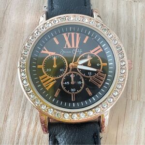 Jessica Carlyle ladies black dial  rose gold tone fashion watch NEW BATTERY